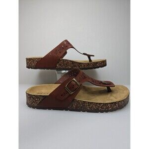 Dept 222 NEW Bella Laser Cut Thong Flip Flop Sandals Brown Faux Leather Size 8
